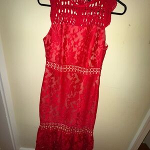 Lulu's Red Embellished Halter Sheath Midi Dress